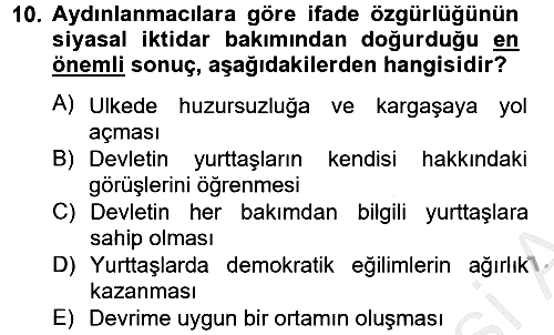 Siyasi Düşünceler Tarihi 2012-2013 Dönem Sonu Sınavı - 10. soru
