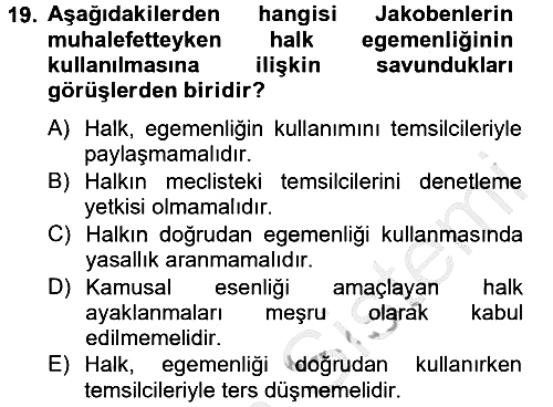 Siyasi Düşünceler Tarihi 2012-2013 Dönem Sonu Sınavı - 19. soru
