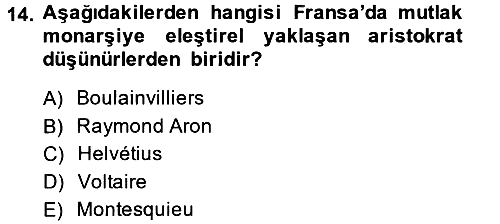 Siyasi Düşünceler Tarihi 2014-2015 Dönem Sonu Sınavı - 14. soru