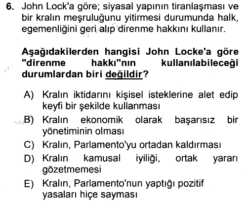 Siyasi Düşünceler Tarihi 2016-2017 Dönem Sonu Sınavı - 6. soru