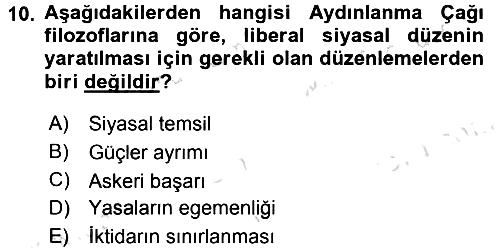 Siyasi Düşünceler Tarihi 2016-2017 Dönem Sonu Sınavı - 10. soru