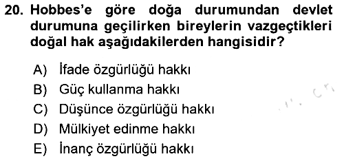 Siyasi Düşünceler Tarihi 2023-2024 Yaz Okulu Sınavı - 20. soru