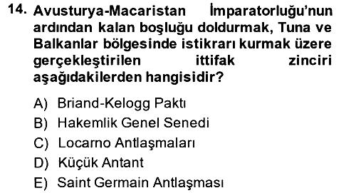 Siyasi Tarih 2014-2015 Ara Sınav - 14. soru