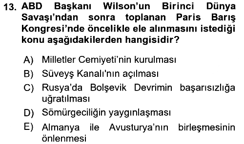 Siyasi Tarih 2018-2019 Ara Sınav - 13. soru