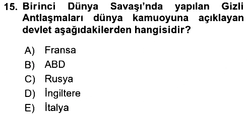Siyasi Tarih 2018-2019 Ara Sınav - 15. soru
