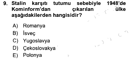Siyasi Tarih 2015-2016 Dönem Sonu Sınavı - 9. soru