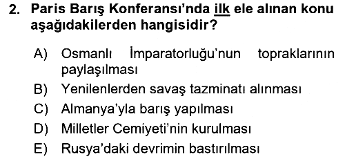 Siyasi Tarih 2016-2017 Dönem Sonu Sınavı - 2. soru