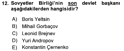 Siyasi Tarih 2016-2017 Dönem Sonu Sınavı - 12. soru