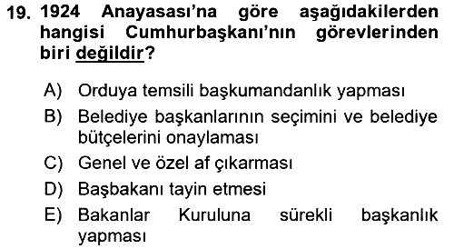 Türk İdare Tarihi 2017-2018 Dönem Sonu Sınavı - 19. soru
