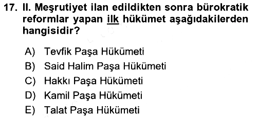Türk İdare Tarihi 2018-2019 Dönem Sonu Sınavı - 17. soru