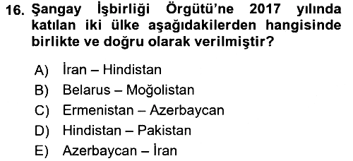 Uluslararası Örgütler 2017-2018 Dönem Sonu Sınavı - 16. soru
