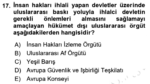 Uluslararası Örgütler 2021-2022 Dönem Sonu Sınavı - 17. soru