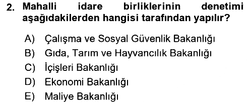 Yerel Yönetimler 2016-2017 3 Ders Sınavı - 2. soru