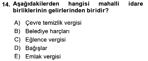 Yerel Yönetimler 2016-2017 Ara Sınav - 14. soru