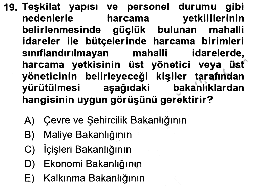 Yerel Yönetimler 2016-2017 Ara Sınav - 19. soru