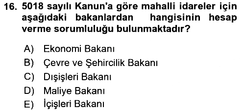 Yerel Yönetimler 2017-2018 Ara Sınav - 16. soru