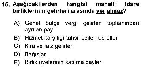 Yerel Yönetimler 2023-2024 Ara Sınav - 15. soru