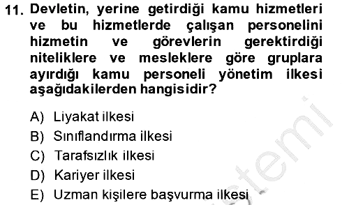 Yerel Yönetimler 2013-2014 Dönem Sonu Sınavı - 11. soru