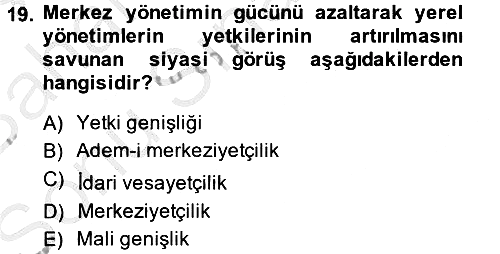 Yerel Yönetimler 2013-2014 Dönem Sonu Sınavı - 19. soru