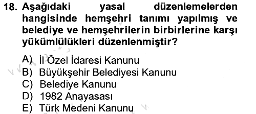 Yerel Yönetimler 2014-2015 Tek Ders Sınavı - 18. soru