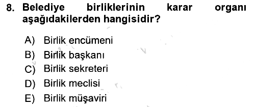 Yerel Yönetimler 2020-2021 Yaz Okulu Sınavı - 8. soru