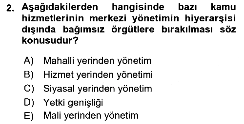 Yerel Yönetimler 2022-2023 Yaz Okulu Sınavı - 2. soru