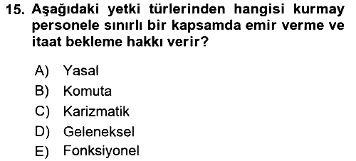 Yönetim Bilimi 1 2016-2017 Dönem Sonu Sınavı - 15. soru