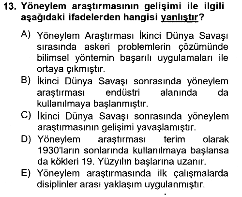 Yönetim Bilimi 2 2012-2013 Ara Sınav - 13. soru