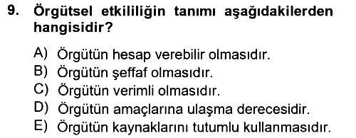 Yönetim Bilimi 2 2014-2015 Dönem Sonu Sınavı - 9. soru