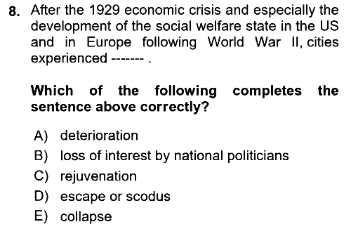Urban and Enviromental Policy 2023-2024 Dönem Sonu Sınavı - 8. soru