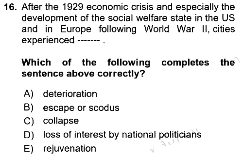 Urban and Enviromental Policy 2024-2025 Dönem Sonu Sınavı - 16. soru