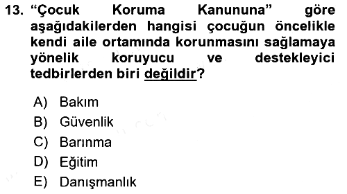 Aile Ve Çocukla Sosyal Hizmet 2018-2019 Dönem Sonu Sınavı - 13. soru