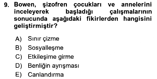 Aile Ve Çocukla Sosyal Hizmet 2018-2019 Yaz Okulu Sınavı - 9. soru