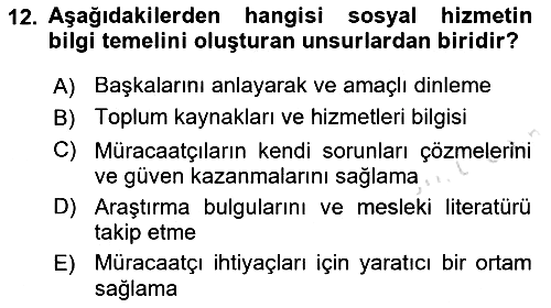 Bireylerle Sosyal Hizmet 2021-2022 Ara Sınav - 12. soru