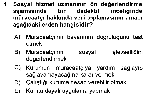 Bireylerle Sosyal Hizmet 2024-2025 Ara Sınav - 1. soru