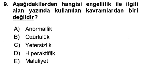 Engellilerle Sosyal Hizmet 2017-2018 Ara Sınav - 9. soru