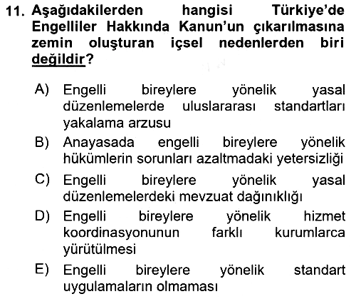 Engellilerle Sosyal Hizmet 2017-2018 Ara Sınav - 11. soru