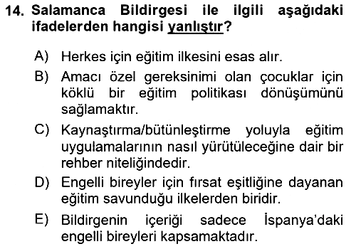 Engellilerle Sosyal Hizmet 2017-2018 Ara Sınav - 14. soru