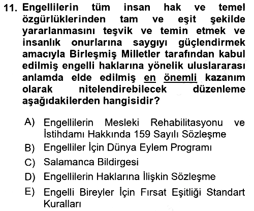 Engellilerle Sosyal Hizmet 2018-2019 Ara Sınav - 11. soru