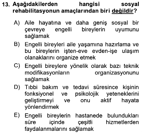 Engellilerle Sosyal Hizmet 2018-2019 Ara Sınav - 13. soru