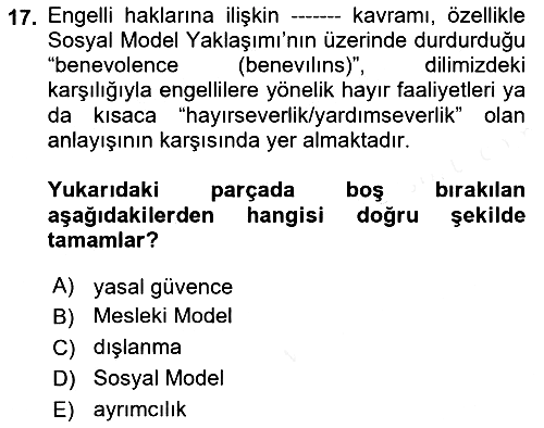 Engellilerle Sosyal Hizmet 2018-2019 Ara Sınav - 17. soru