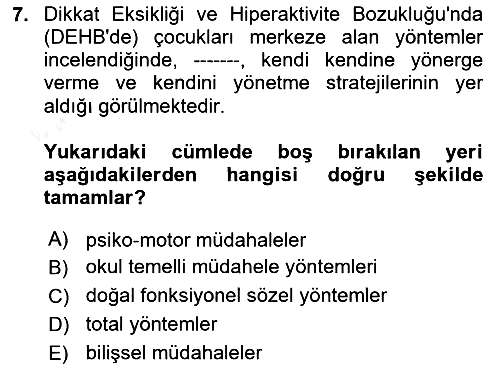 Engellilerle Sosyal Hizmet 2018-2019 Dönem Sonu Sınavı - 7. soru