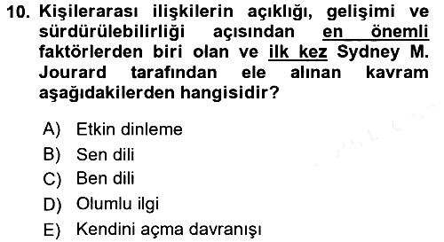Etkili İletişim Teknikleri 2015-2016 Ara Sınav - 10. soru