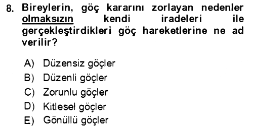 Göç Ve Göçmen Sorunları 2018-2019 Ara Sınav - 8. soru
