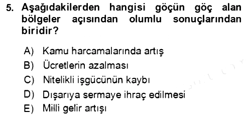 Göç Ve Göçmen Sorunları 2018-2019 Dönem Sonu Sınavı - 5. soru