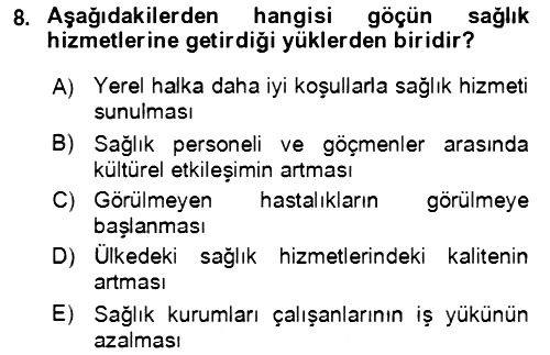 Göç Ve Göçmen Sorunları 2018-2019 Dönem Sonu Sınavı - 8. soru