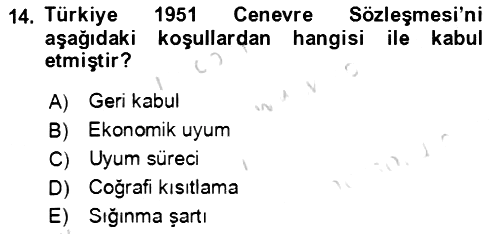 Göç Ve Göçmen Sorunları 2021-2022 Dönem Sonu Sınavı - 14. soru