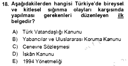 Göç Ve Göçmen Sorunları 2023-2024 Yaz Okulu Sınavı - 18. soru