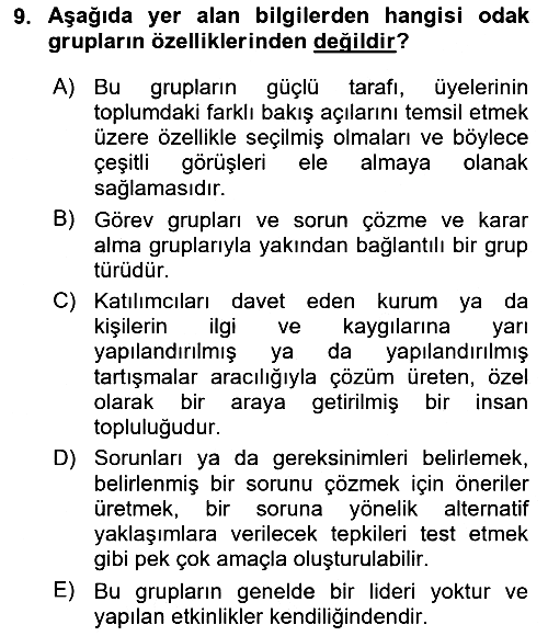 Gruplarla Sosyal Hizmet 2021-2022 Ara Sınav - 9. soru