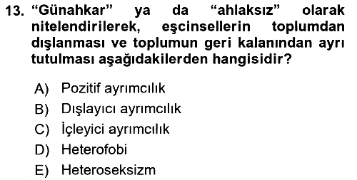 İnsan Davranışı Ve Sosyal Çevre 2 2018-2019 3 Ders Sınavı - 13. soru
